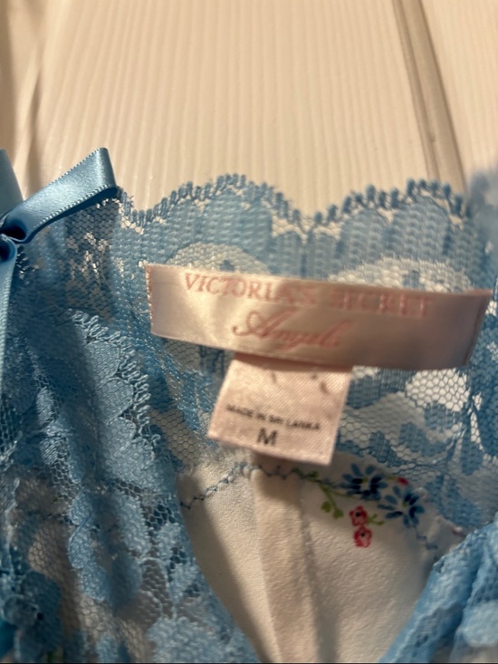 Victoria's Secret White Satin Slip with Blue Lace Accents - Picture 2 of 4